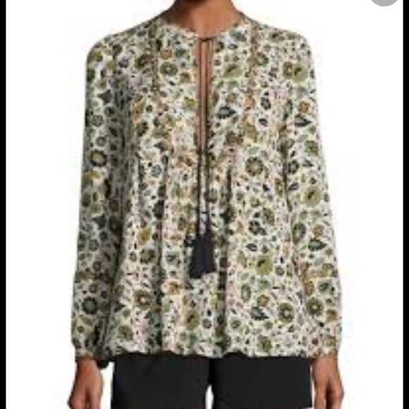 A.L.C. Tops - ALC Hari Silk Floral V-Neck Tassel Tie Blouse